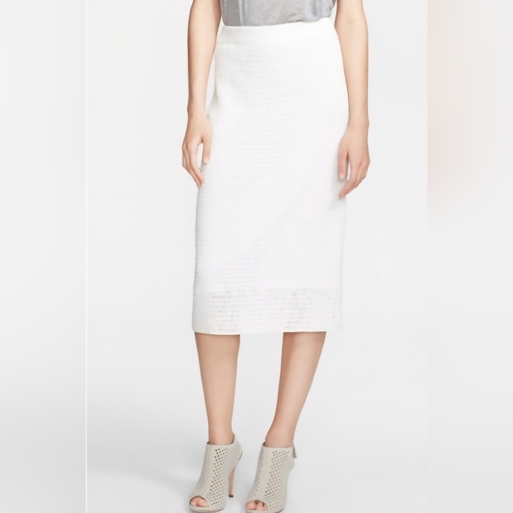 Theory White Textured Knit Janleen Pencil Midi Skirt
